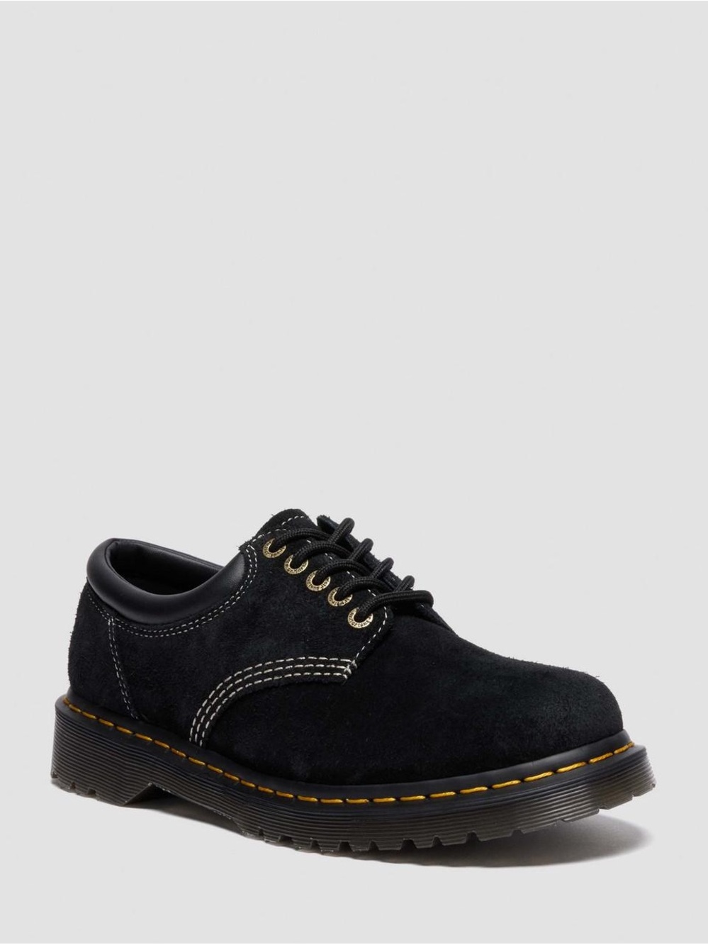 Dr. Martens Black Suede 5-Eye Derby with Yellow Stitching